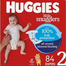 Huggies Little Snugglers Size 2 Diapers 12-18 lbs 84 Count Hypoallergenic