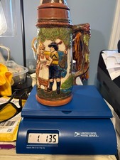 Samuel Cooper 1978 Lidded Beer Stein 11.5” Tall Dog Finial German Scene