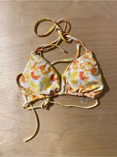 Yellow  Orange Floral Triangle Bikini Top Small RG 