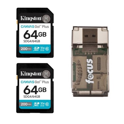 Kingston Canvas Go Plus 64GB 200MB/s Memory Card (2 Pk) with Card Reader Bundle