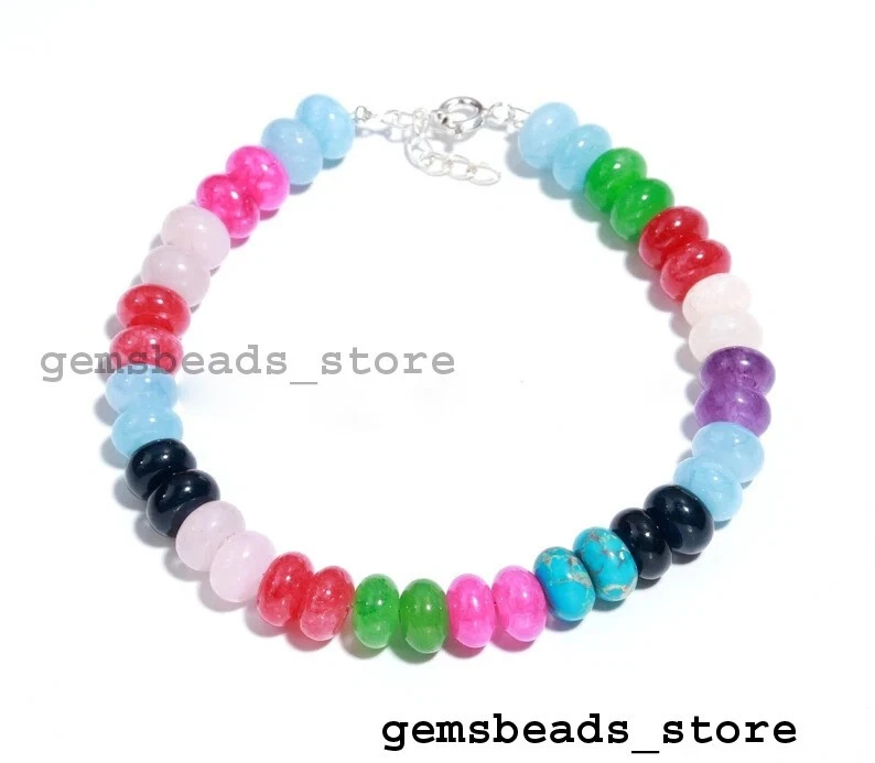 Bracciale in argento sterling 925 con pietre preziose calcedonio... - Immagine 2 di 4