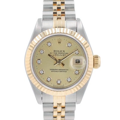 Rolex Ladies Datejust 26mm Two-Tone Champagne Diamond Dial Fluted Jubilee Band