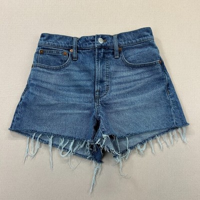 Madewell The Prefect Jeans Shorts Womens 25 Blue Denim Raw Hem High Rise Stretch