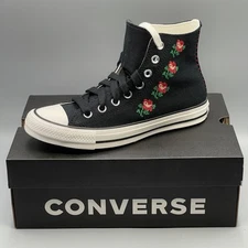 Converse Women's 9 Sneakers Black Hi Rose Embroidered Jellyfish Jitter A13657C