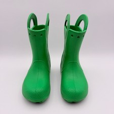 Crocs Rain Boot Handle It Kids J1 Green Waterproof Lightweight Outdoors School
