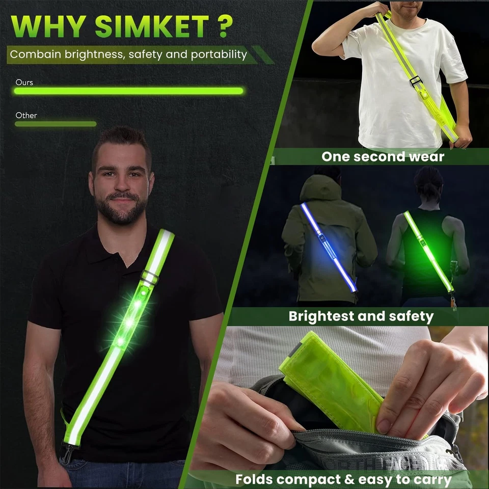 Rechargeable LED Reflective Sash, Adjustable Night Safety Lights for Walking - Image 3 of 4