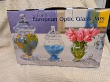 #106 Apothecary Jars With Lids Set Of 3 European Glass Made In Poland 