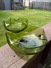 Vintage Anchor Hocking Avocado Green Glass Chip And Dip set MCM Retro W/Box