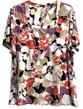 JM Collection Top Plus Size 2X Floral Multicolor Square Neck Jacquard Stretchy