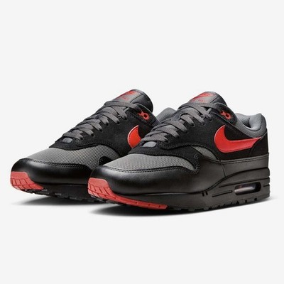 Nike Air Max 1 Essential Vamps Shoes Sz 13 Mens Black Red Gray FZ5808-008