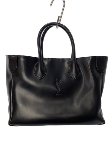 Yves Saint Laurent Handbag Leather Blk Plain Logo Embossed Lined Pattern Used