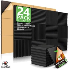 Versatile Soundproofing 24 Pack Panels, 1"x12" Wedge Foam, Quick Recovery Design