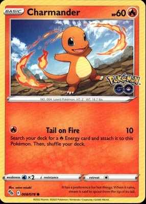 Charmander Common Pokemon GO 008/078 Fire Pokemon Card