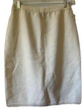 VTG 90  s Roberta Freeman All Wool Ivory Knit Skirt M Crochet Hem Quiet Luxury