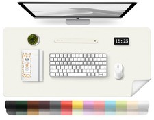 PU Leather Desk Mat 39.4 X 17 In, Mouse Pad, Office Desk Protector, White