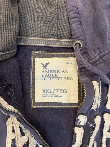Vintage American Eagle Full Zip Up Hoodie Sweatshirt XXL Navy Blue Y2K 90s - Picture 6 of 11