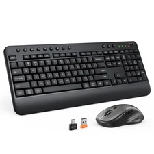 Wireless Keyboard and Mouse Combo Computer Keyboard with Wrist Rest Multimedi...