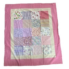 Homemade Baby Girl Quilt Topper Vintage Fabric Multi Color 42x48inch