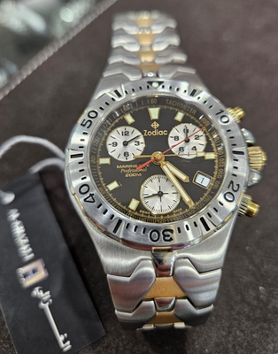 NOS Zodiac Marine Life Professional 200m Chrono Black & Gold Dial