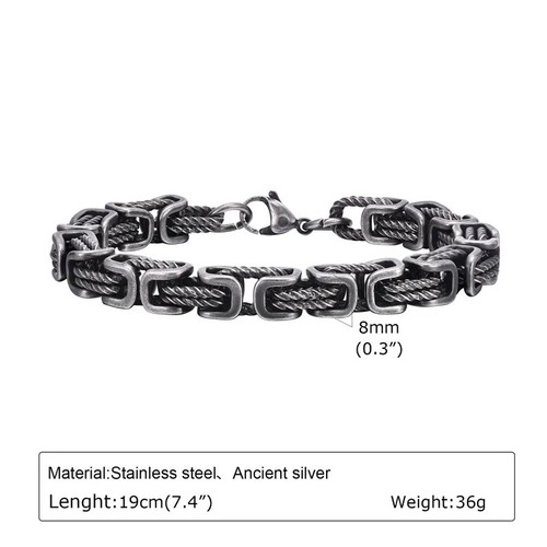 New Vintage 8mm Retro Byzantine Bracelets for Men Square Links Chain Wristband - 第 14/22 張圖片