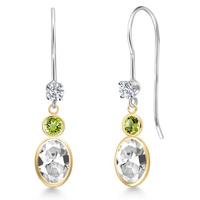 14K Two Tone Gold White Created Sapphire and Peridot and Lab Grown Diamond