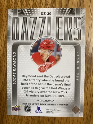 2025-26 Upper Deck Dazzlers #DZ30 Lucas Raymond GREEN RED HOLIDAY