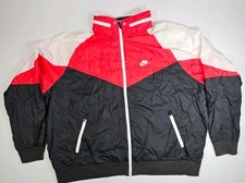 Nike Men's Windbreaker Jacket Red Black White Hooded Full Zip Lightweight 2XL