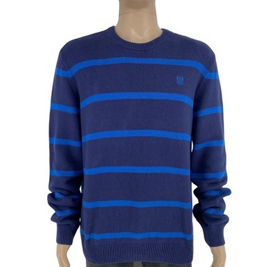 Chaps Herren Marineblau Gestreift Rundhals 100% Baumwolle Pullover Größe XL