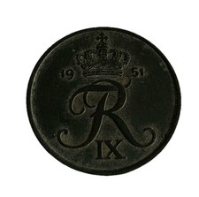 DENMARK 5 ØRE 1951 CROWNED FREDERIK IX Coin