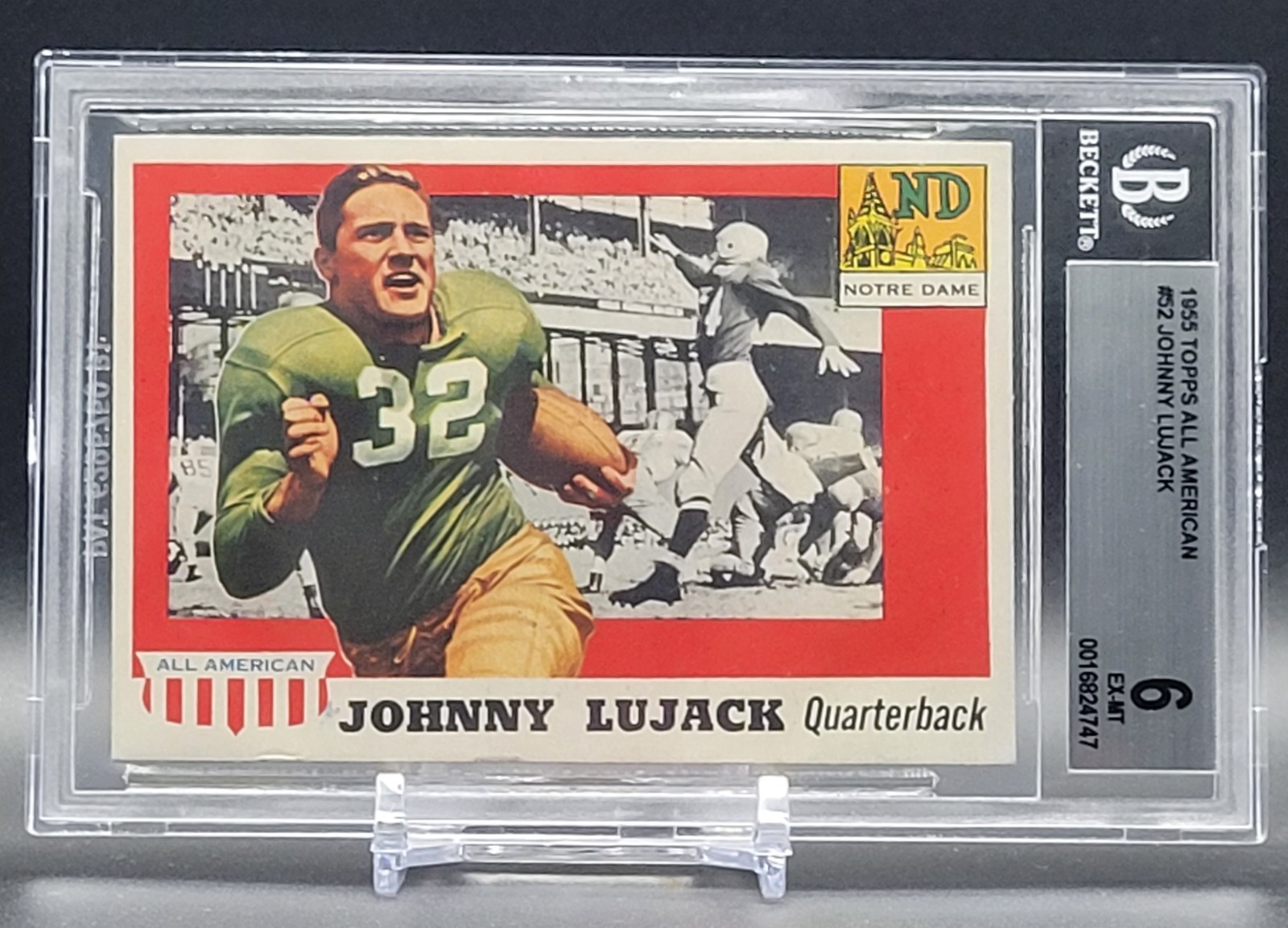 John Lujack #52 Football Cards 1955 Topps All American trading card — raw and PSA graded price guide