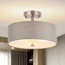 3-Light Semi Flush Mount Ceiling Light Fixture, 13" Modern Drum Light with Gr...