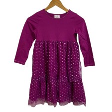 Hanna Andersson Purple Tulle Dot Dress Long Sleeve Sparkle Mesh Tiered 130/ 8