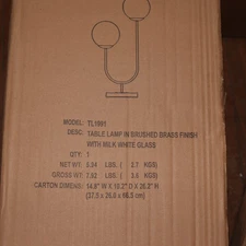 Henn & Hart Table Lamp Brass Metal/Glass 15.38" TL1991