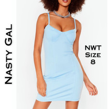 Nasty Gal Bust Out Mini Dress 8 Blue Bustier Stretch Bodycon Baddie Club NEW