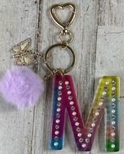 Multicolored Resin Initial Letter M Keychain Tassel Butterfly