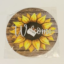 Welcome Sunflower 12  x 12  Round Circle Metal Tin Sign Hanging Wall Art Decor
