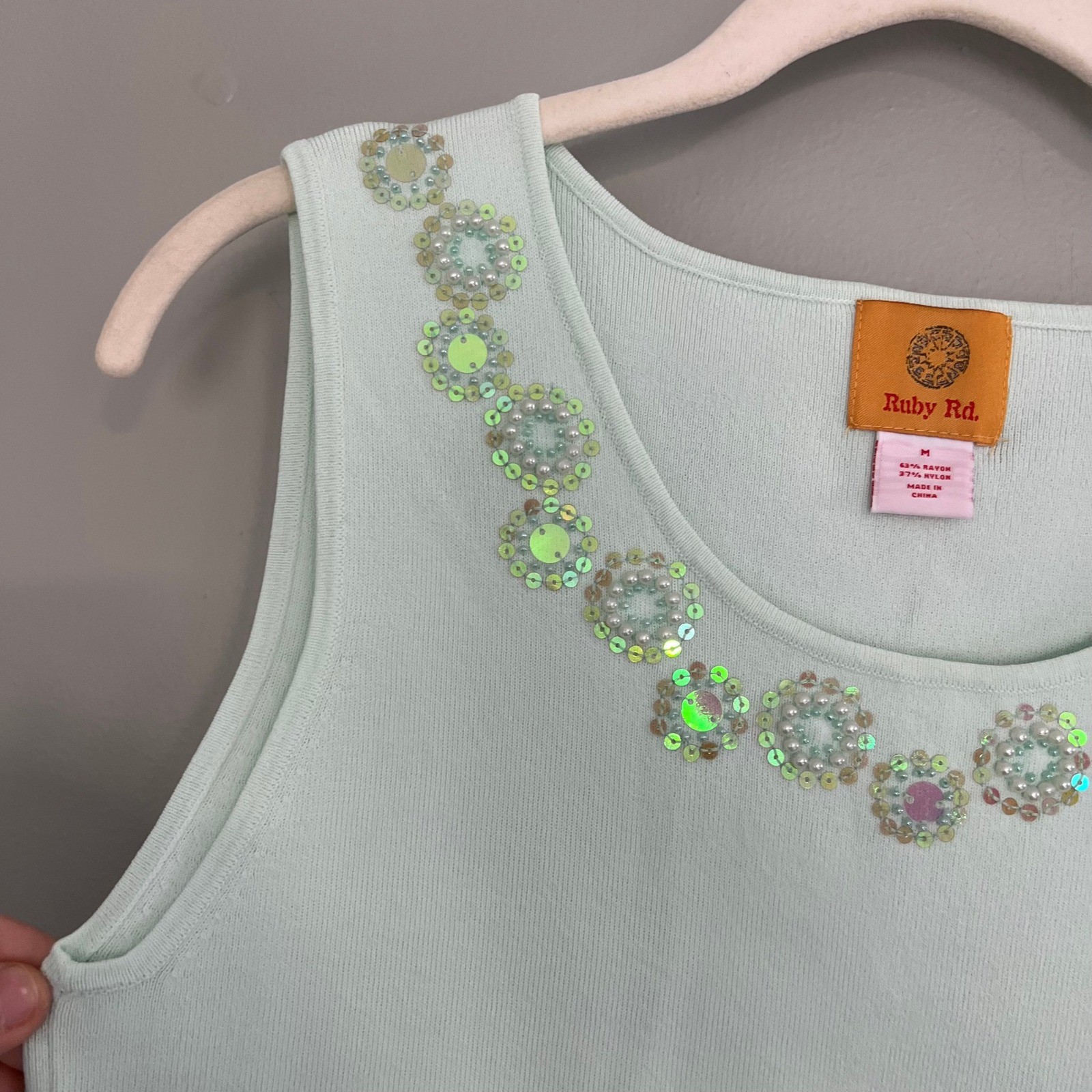Ruby Rd Mint Green Sequined neckline beaded Sleev… - image 2