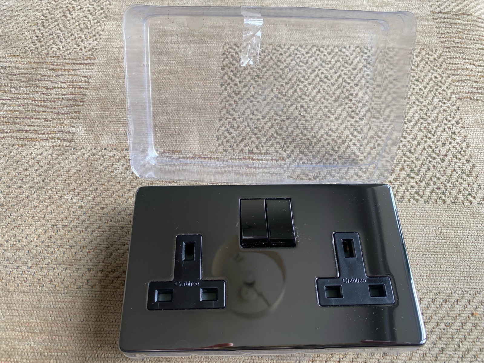 Double Plug Socket Dark Grey Chrome Casing With Black Sockets