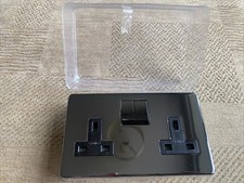 Double Plug Socket Dark Grey Chrome Casing With Black Sockets