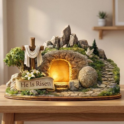 Empty Tomb Resurrection Scene   He Is Risen Christian Easter Display decor home