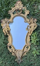 Vintage Italy Cherub Ornate Mirror Gold Colored Frame Rare