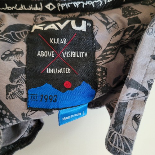 Kavu Short Sleeve Button Down Mushroom Forest All Over Print Size L Gray Black - Picture 3 of 9