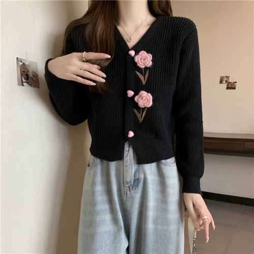 Women Knitted Top Coat Cardigan Sweater Crochet 3D Flower Jacket Casual Ethnic - Picture 9 of 19