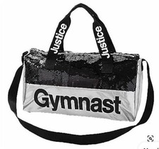 JUSTICE Gymnast Girls Silver Black silver Sequin Sequins Duffel Bag Tote Travel