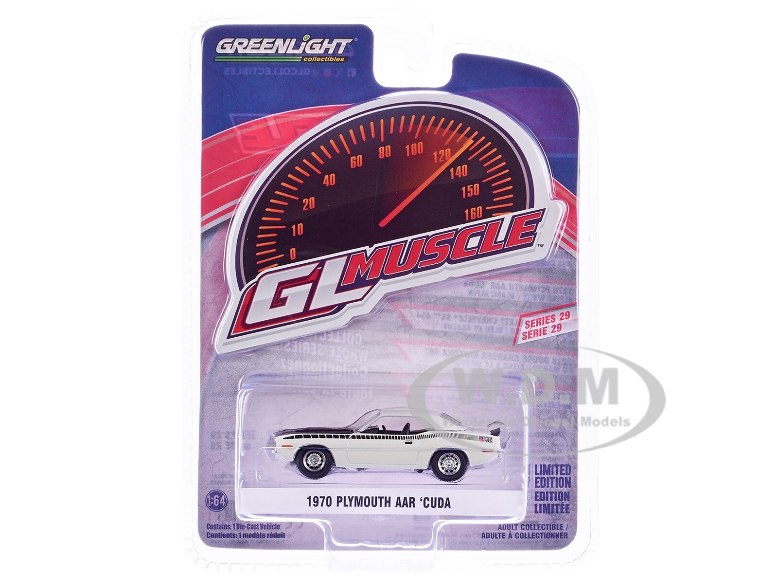 1970 PLYMOUTH AAR BARRACUDA ALPINE WHITE 1/64 DIECAST CAR BY GREENLIGHT 13360 C