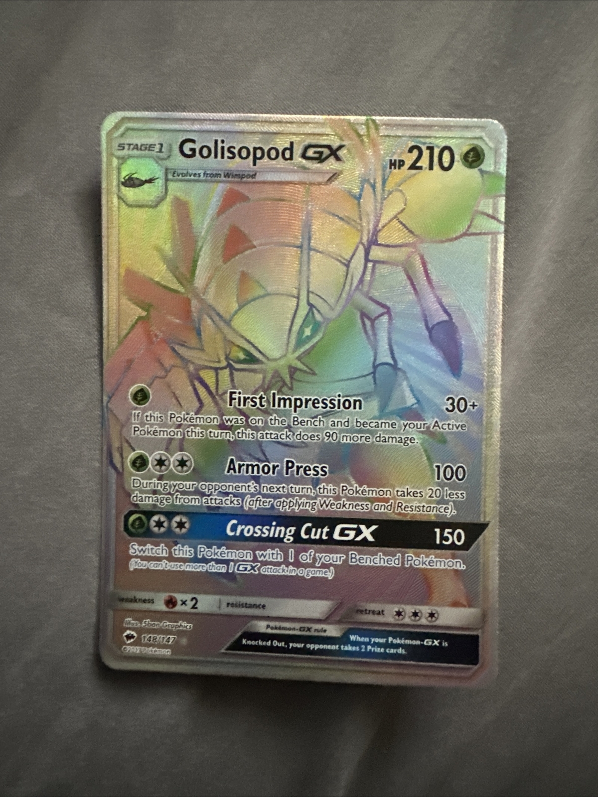Pokémon TCG Golisopod GX Burning Shadows 148/147 Holo Secret Rare