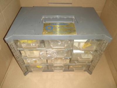Vintage PREFERRED ELECTRIC & WIRE CO PARTS Cabinet 10x6.5x7.25 LOADED WITH PARTS