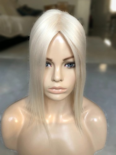 12-16" 3x5“ Mono Platinium Blonde Brazilian Virgin Hair Toppers Silver Blond - Picture 3 of 8