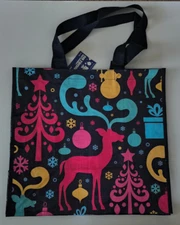 SKILCRAFT LAMINATED LARGE TOTE UTILITY BAG REINDEER 6.5 Gallon Navy Pink  NWT
