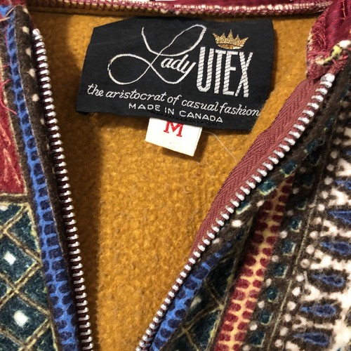Vintage LADY UTEX Dashiki Print Hippie Boho Hooded Jacket 60s Medium RARE Ivory - Picture 3 of 19
